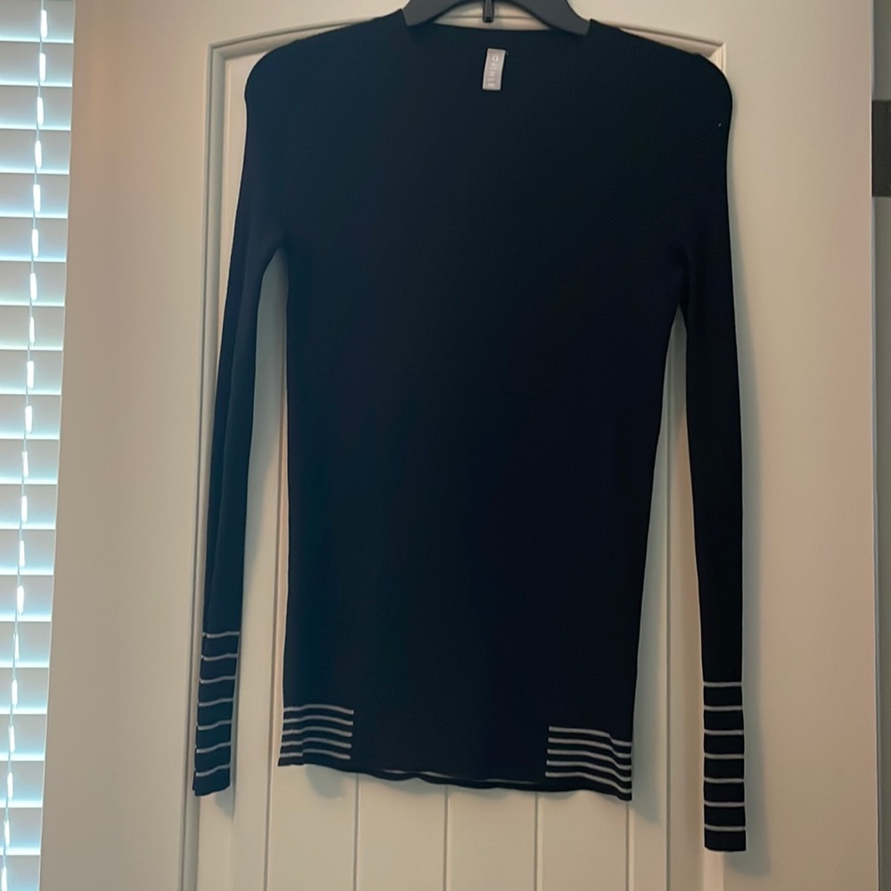 Athlete ribbed long sleeve shirt/ sweater with gray stripes at wrists bottom S